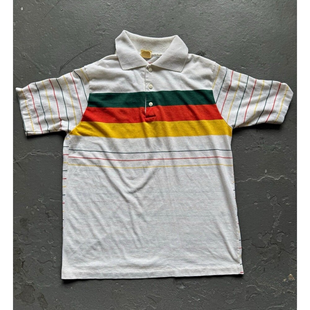 Vintage 70s Rainbow Striped Gimbels Men’s L Polo Shirt